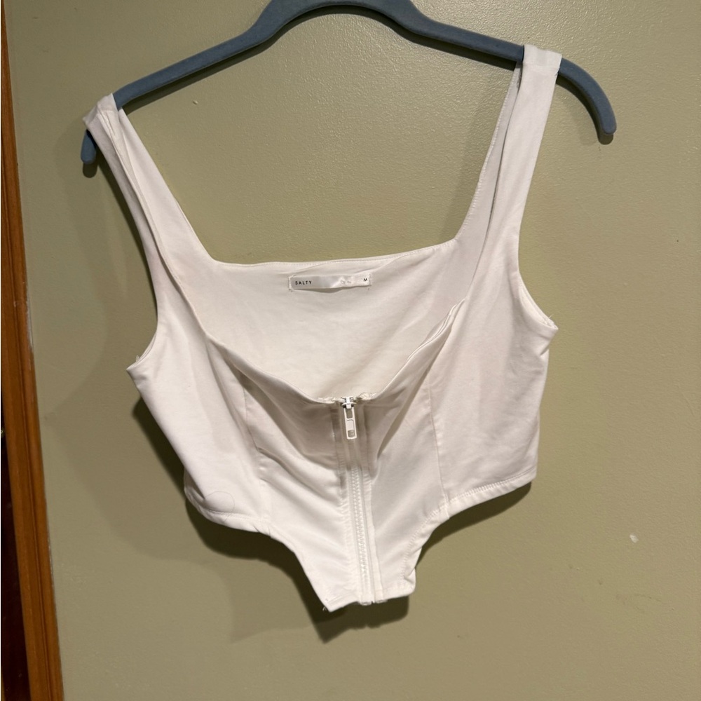 White Zip-Up Crop Top
